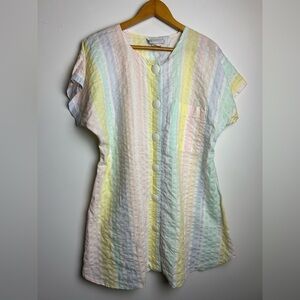 VTG 70s In Process California 10 Rainbow Button up Gauze Short Sleeve tunic top